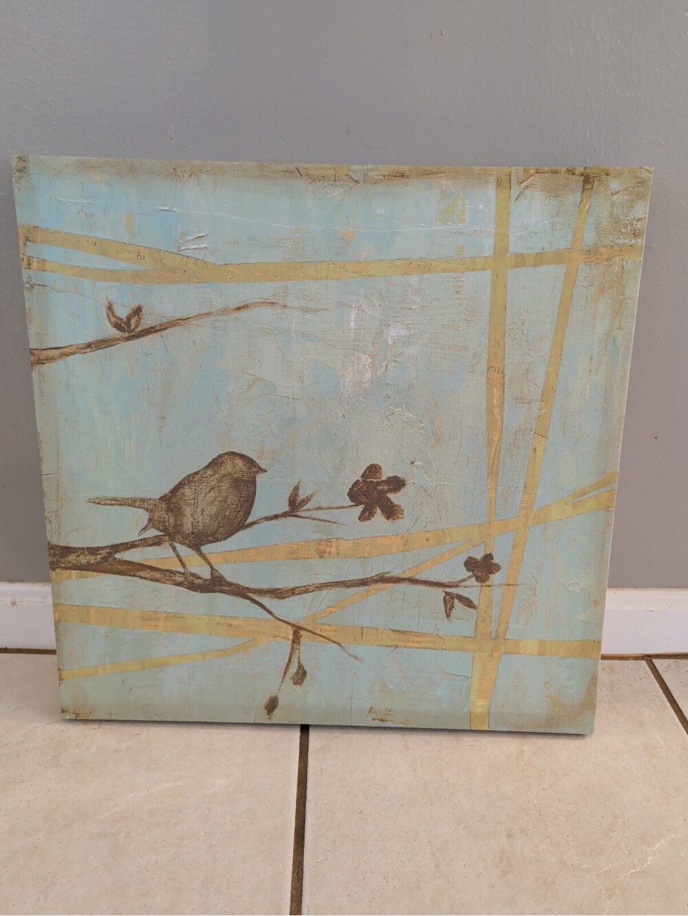 18” x 18” Brown Bird on Aqua Canvas Wall Art